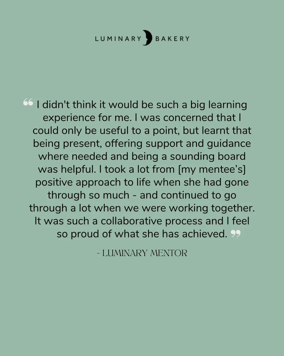 LuminaryBakery's tweet photo. Luminary mentors are cheerleaders, listeners, coaches &amp; role models, who volunteer their time to support trainees. One of our mentors, Liz*, reflected on what she learnt from the experience. A huge thank you to Liz* &amp; all our Luminary mentors!! https://t.co/ZfBrM6PCud