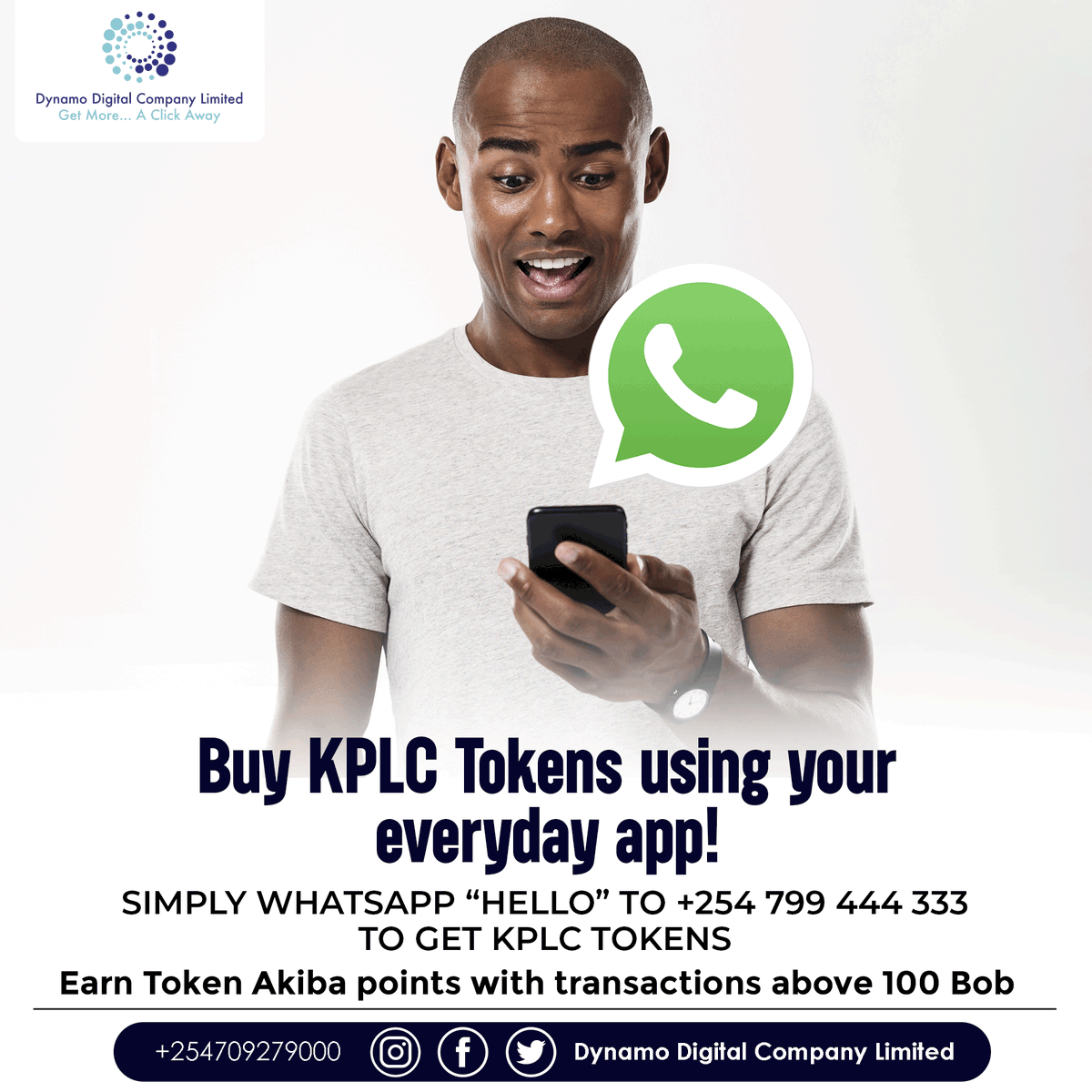 Buy KPLC Tokens using your everyday
app! Click wa.me/254799444333 to buy KPLC tokens
