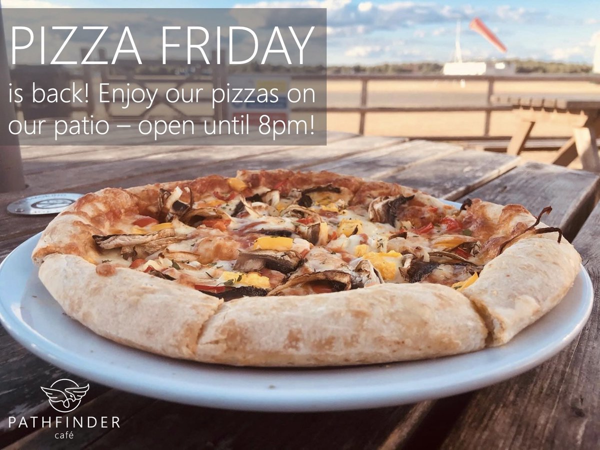 Who’s ready for Pizza Friday?  Back again tomorrow, we’re serving Pizza from 4-8pm!  Enjoy one with a refreshing beverage on our patio as the airport winds down for the evening. #pizza #blackbushe #blackbusheairport #pathfindercafe #yateley