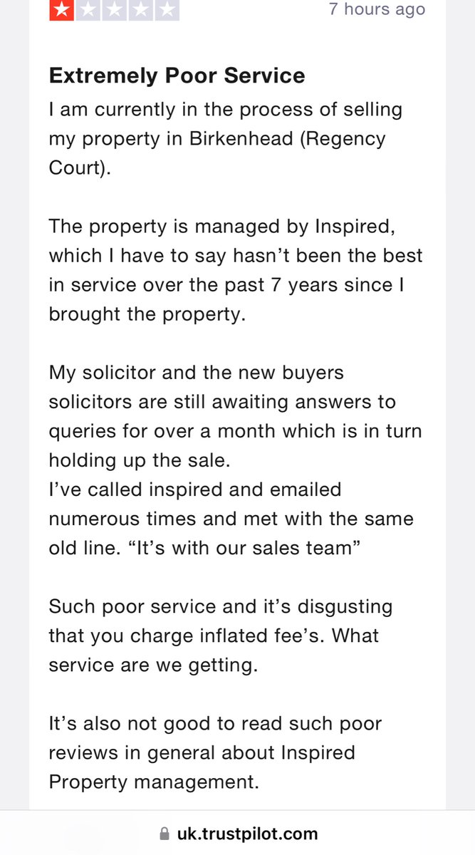 Extremely Poor Service

uk.trustpilot.com/reviews/62f4d1……

#inspiredpropertymanagement
#leaseholderScam
#Dishonest
#Fraud
<a href="/michaelgove/">Michael Gove</a>
<a href="/BorisJohnson/">Boris Johnson</a>
<a href="/guardian/">The Guardian</a>
<a href="/DonnyFreePress/">Doncaster Free Press</a>
<a href="/DoncasterCA/">Doncaster Conservatives</a>
<a href="/doncaster_uk/">Doncaster</a>
<a href="/DoncasterTSS/">Doncaster Trading Standards</a>
<a href="/WBDoncaster/">Your Life Doncaster - Wellbeing</a>
