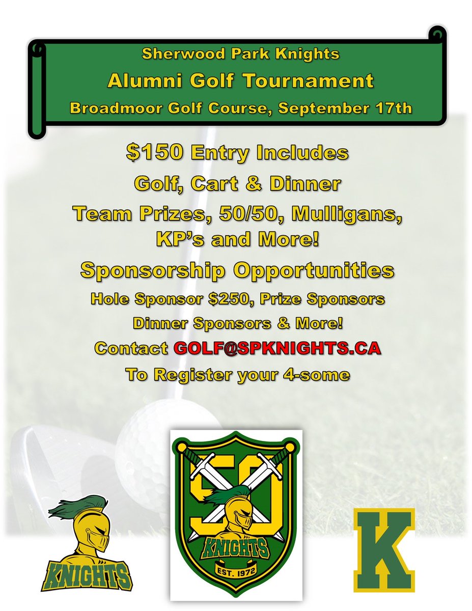 Knights Fans! Golf tournament is filling up fast! If you have been meaning to sign up but just haven’t gotten there yet then now is the time or you risk missing out! Click the link to register your team!  forms.gle/dDCahu2sCMmhcv…