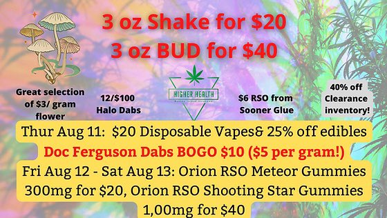 HigherHealthOK's tweet photo. You cannot beat these deals! #oklahomacannabis #groveok #grandlakeok #monkeyislandok #okmmj https://t.co/34K9H7ugnC