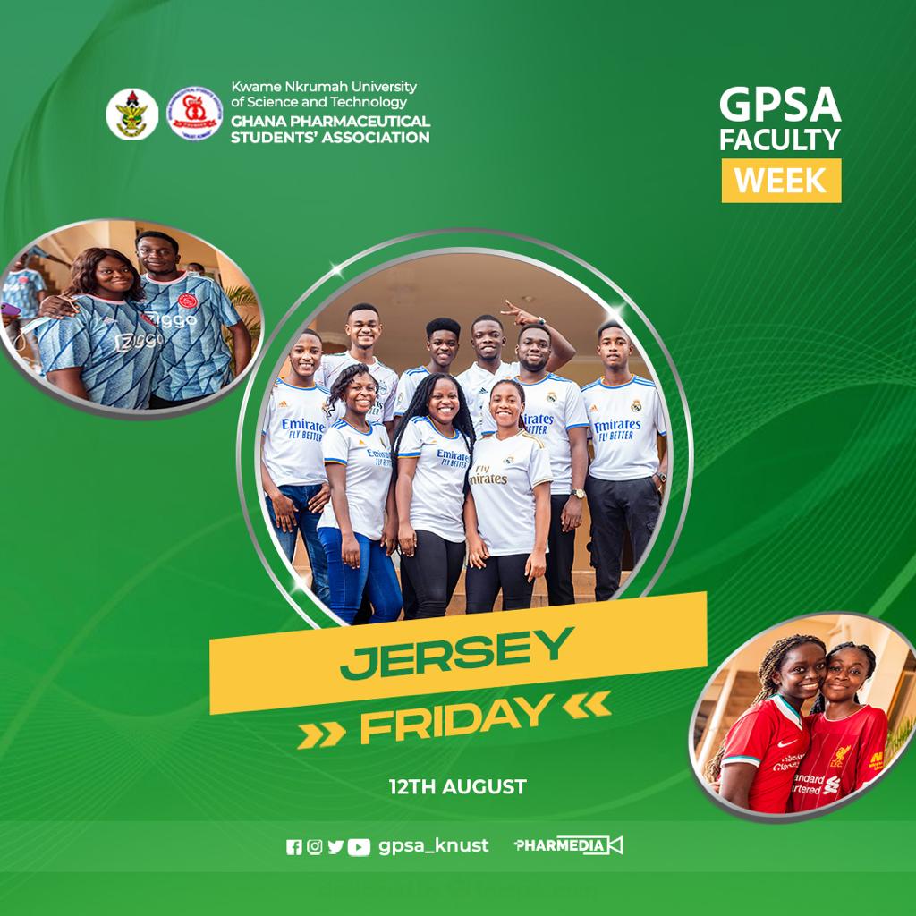 gpsa_knust's tweet photo. Corporate M.✅
Twin T. ✅
Rep Your Skul W.✅
GPSA T. ✅
We are ending with Jersey Friday🥳✨
The white blancos, culers, barvarians, the old ladies, the red devils, the citizens, the blues, the gunners, the nerazurri,..... clad in your jerseys🤩.
Agorc ne fam😉
#GPSAFacultyWeek https://t.co/TxDdeAPf8h
