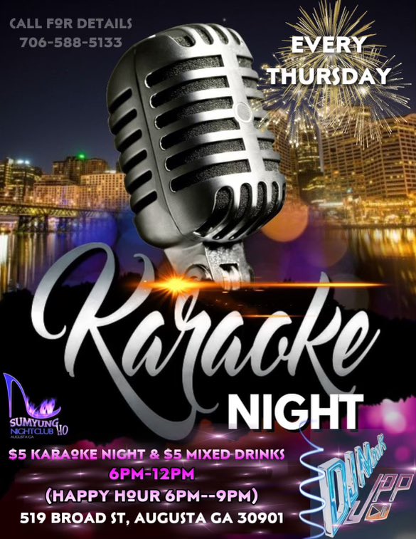 DJ_MOUK's tweet photo. If you didn't know on Thursday's Sumyung Ho night club&amp; bar has karaoke night every Thursday from 6pm-12am (happy hour 6pm-9pm) half off drinks free entry as well https://t.co/WkmqoIsRT2