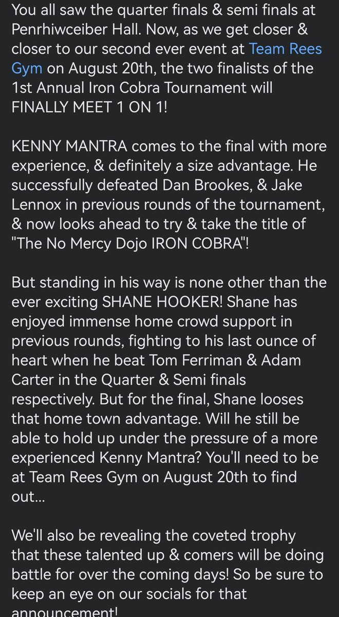 🚨 MATCH ANNOUNCEMENT!🚨

TICKETS ARE ON SALE RIGHT NOW! See the details below! 👇👇

🎟 tinyurl.com/nomercywrestli… or on the doors!
📆 August 20th, 2022
⌚ Doors - 2pm | First Bell - 2:30pm
📍 The Pit, Team Rees Gym, Caerphilly