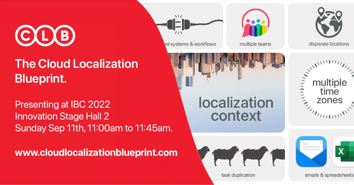 fabricdata's tweet photo. One month from today - Sunday, September 11th, at 11:00am - partnering members of the Cloud Localization Blueprint (CLB) will be discussing the project on the Innovation Stage at IBC in Amsterdam.
#IBC2022 #IBCAccelerators #IBC2022Accelerators #CloudLocalizationBlueprint https://t.co/Sdma9Uqx1L