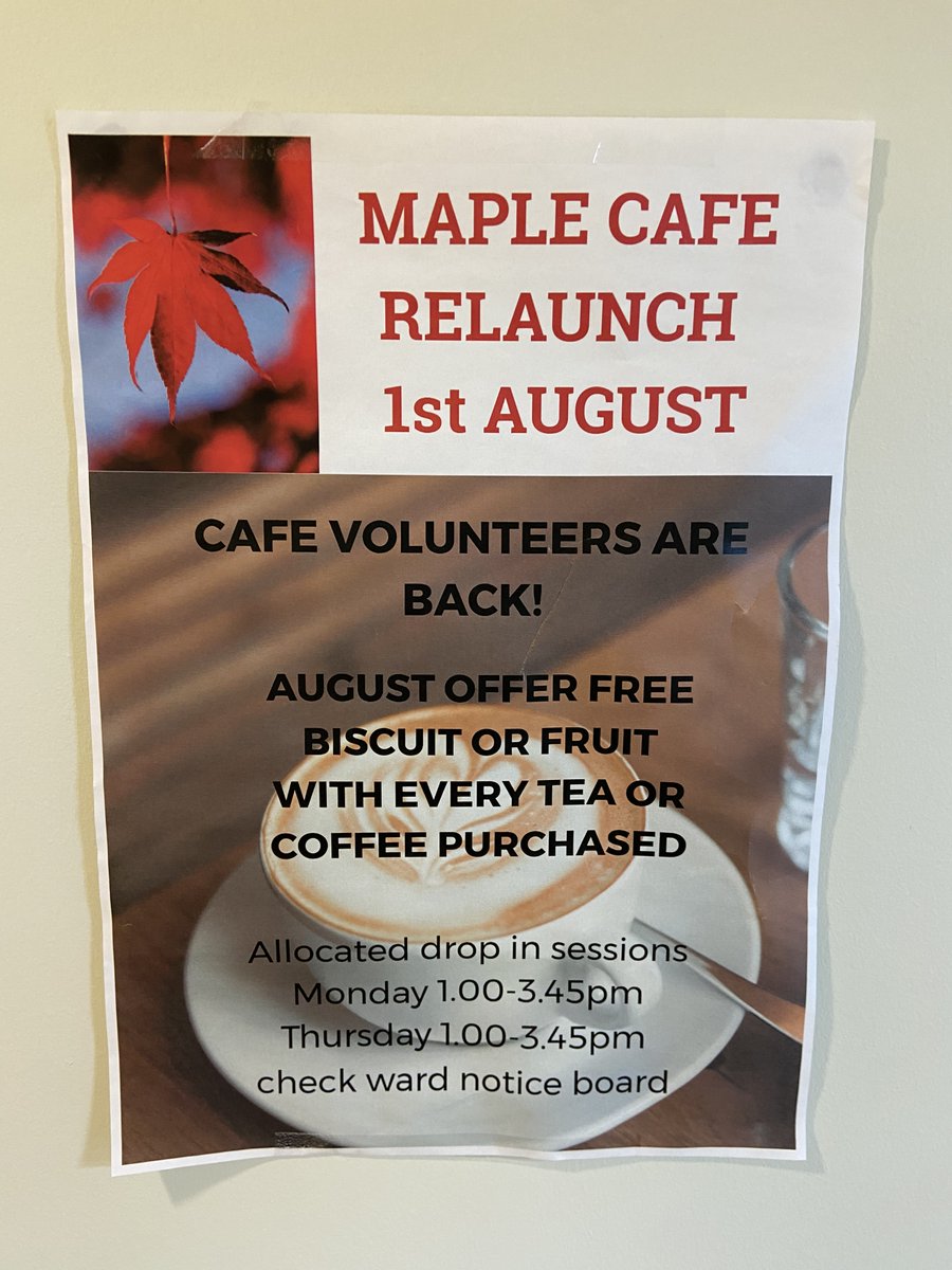 NHSGGC - Mental Health Occupational Therapists (@nhsggcmhot) on Twitter photo Rowanbank OT team were delighted to support the Maple cafe relaunch.Patient volunteers commenced their roles and customers enjoyed the cafe being reopened for socialisation and a decent cuppa
#meaningfuloccupation #forensicOT
<a href="/JulieforensicOT/">JulieShaw</a>
<a href="/cheryl_mcmorris/">Cheryl McMorris</a>
<a href="/KarenMHOT/">Karen Cromar</a> Rowanbank OT team were delighted to support the Maple cafe relaunch.Patient volunteers commenced their roles and customers enjoyed the cafe being reopened for socialisation and a decent cuppa
#meaningfuloccupation #forensicOT
<a href="/JulieforensicOT/">JulieShaw</a>
<a href="/cheryl_mcmorris/">Cheryl McMorris</a>
<a href="/KarenMHOT/">Karen Cromar</a>