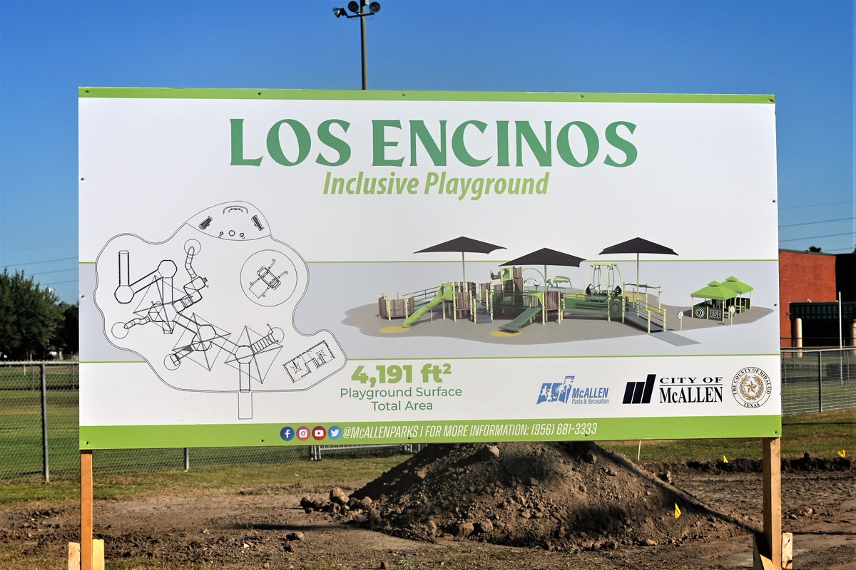 HidalgoCountyTX's tweet photo. . @EddieCantuPct2 and the @CityofMcAllenbroke ground today to upgrade the existing playground facility at Los Encinos Park to make it an all Inclusive Park.

The upgraded playground will include ramps for wheelchairs and walkers, a We-Go-Swing accessible swing, and more! https://t.co/ITpk2QYGdz