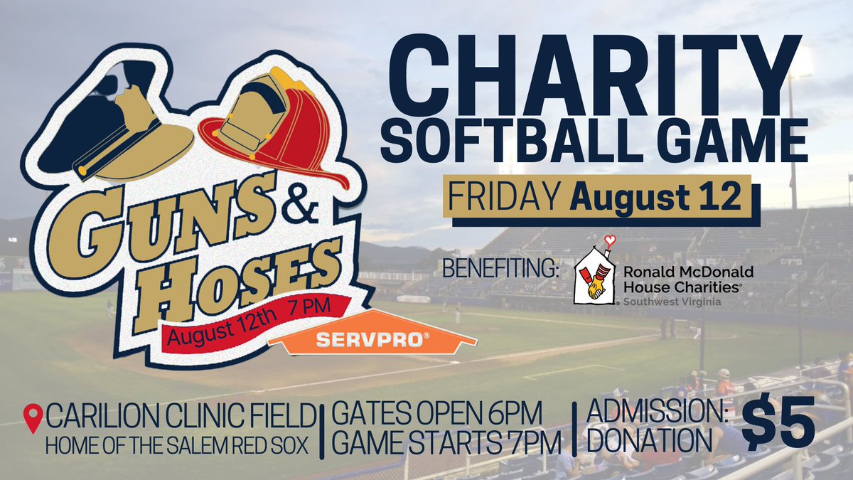 Don't forget that tomorrow is the annual Guns and Hoses Charity Softball game and #RMHCSWVA is the beneficiary. And, wear your rock-a-tee to show support