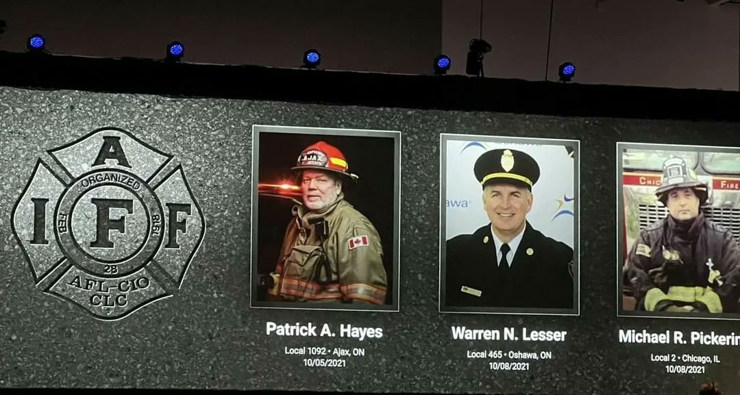 IAFFHRC's tweet photo. All these fathers, mothers, sons and daughters that have given their lives to protect communities, its a lot. Thank you!
Today we memorialize #AjaxFire  Brother Pat Hayes here at #IAF2022 convention and recognized his ultimate sacrifice. 
#LODD  #AjaxFire #IAFF56th https://t.co/Ad91rJ7uKR