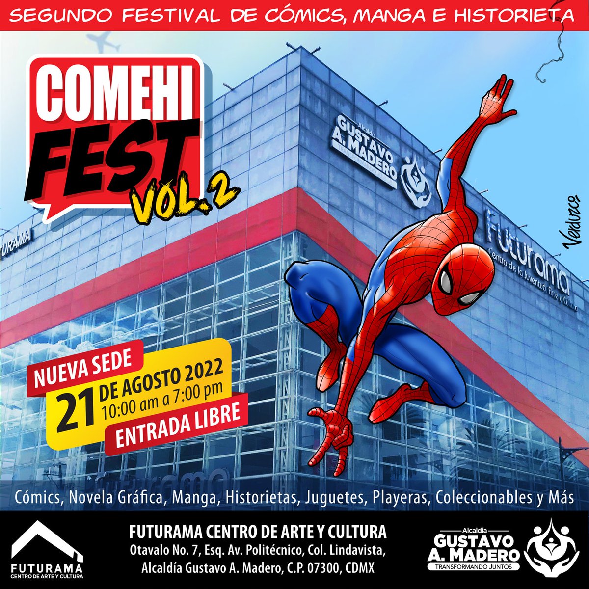 comehifest's tweet photo. Con mucho orgullo anunciamos la Segunda Edición de nuestro Festival de Cómics, Manga e Historieta.

Estrenamos nueva Sede, el Segundo Festival se llevará a cabo en el Futurama Centro de Arte y Cultura. el día 21 de Agosto del 2022. #ComehiFest https://t.co/ZkXGv32LX9