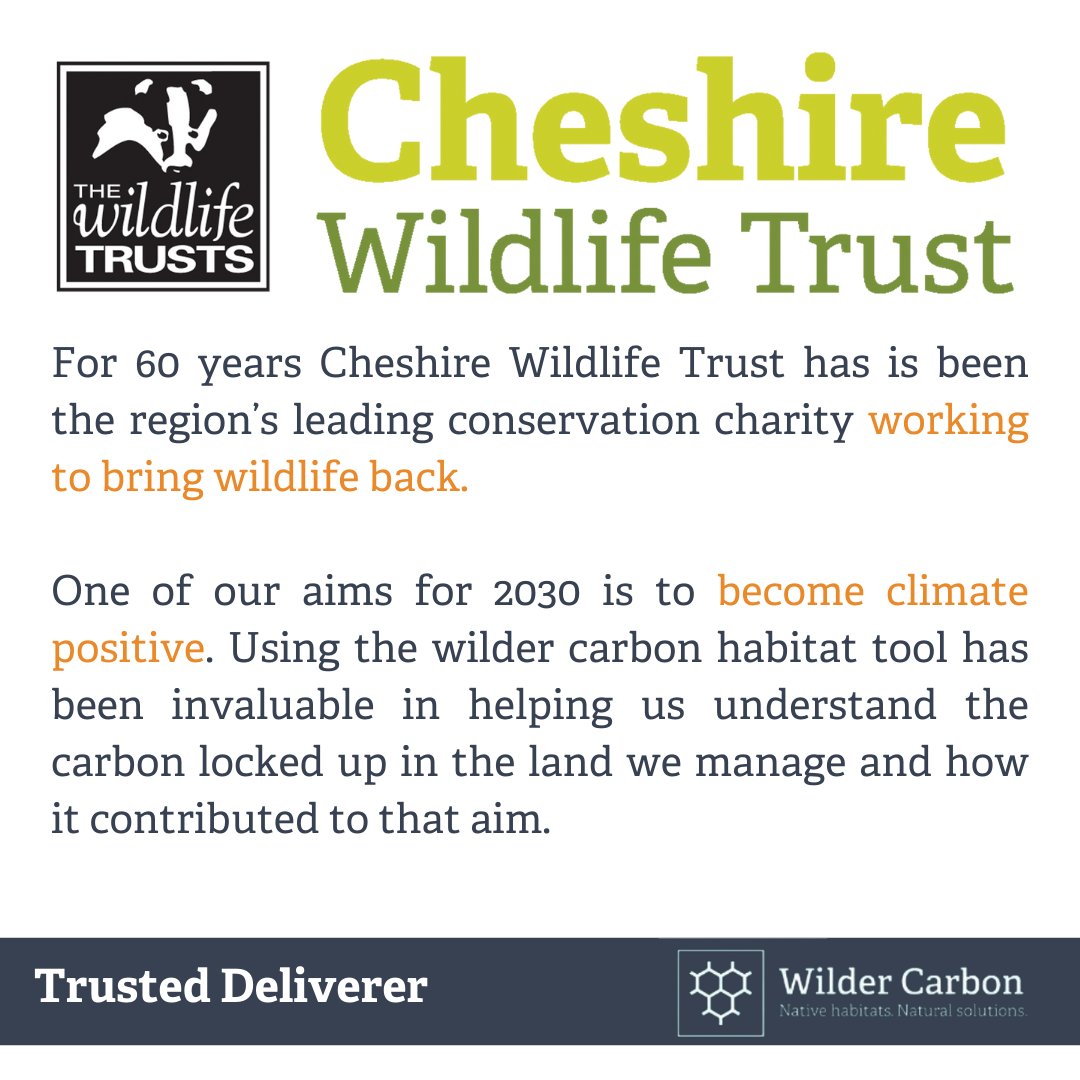 WilderCarbon's tweet photo. We are so pleased to have @CheshireWT on board as a Trusted Deliverer! 

Wilder Carbon works with experienced nature conservation organisations who can deliver high quality natural solutions.

#highquality #highintegrity #naturalclimatesolutions #WilderCarbon #TrustedDeliverer https://t.co/KY2kBCuerb