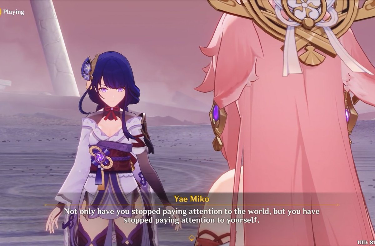 EimikoPosts's tweet image. yae miko calling ei out on how little she values herself and ei’s “me?” always breaks my heart