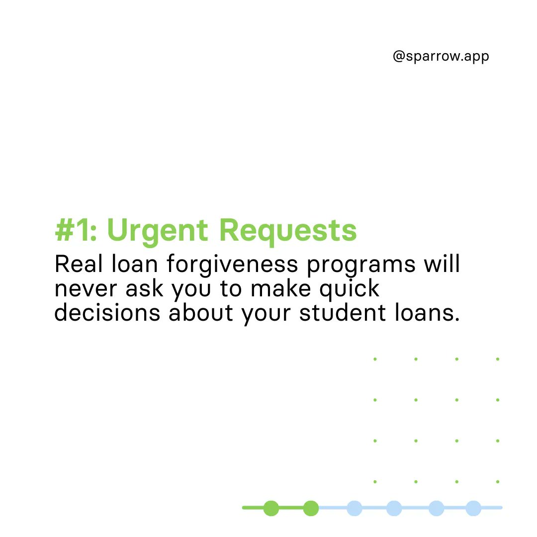 sparrow_app_'s tweet photo. The number of student loan forgiveness scams is on the rise. 😬 Be sure to look out for these 3 red flags!

#studenttips #collegetips #collegeadvice #postgrad #studentloanforgiveness https://t.co/KCooPmpdNo