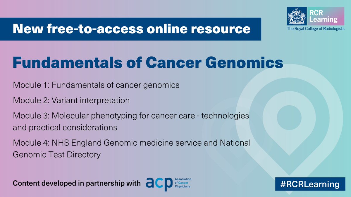 With support from <a href="/ACPUK/">Association of Cancer Physicians</a>, we have developed a new e-learning resource on #genomics.

This free educational resource for clinical &amp; medical oncologists offers a flexible &amp; supportive format, for clinicians involved in the care of patients with cancer. 

➡️ bit.ly/3C49gg2