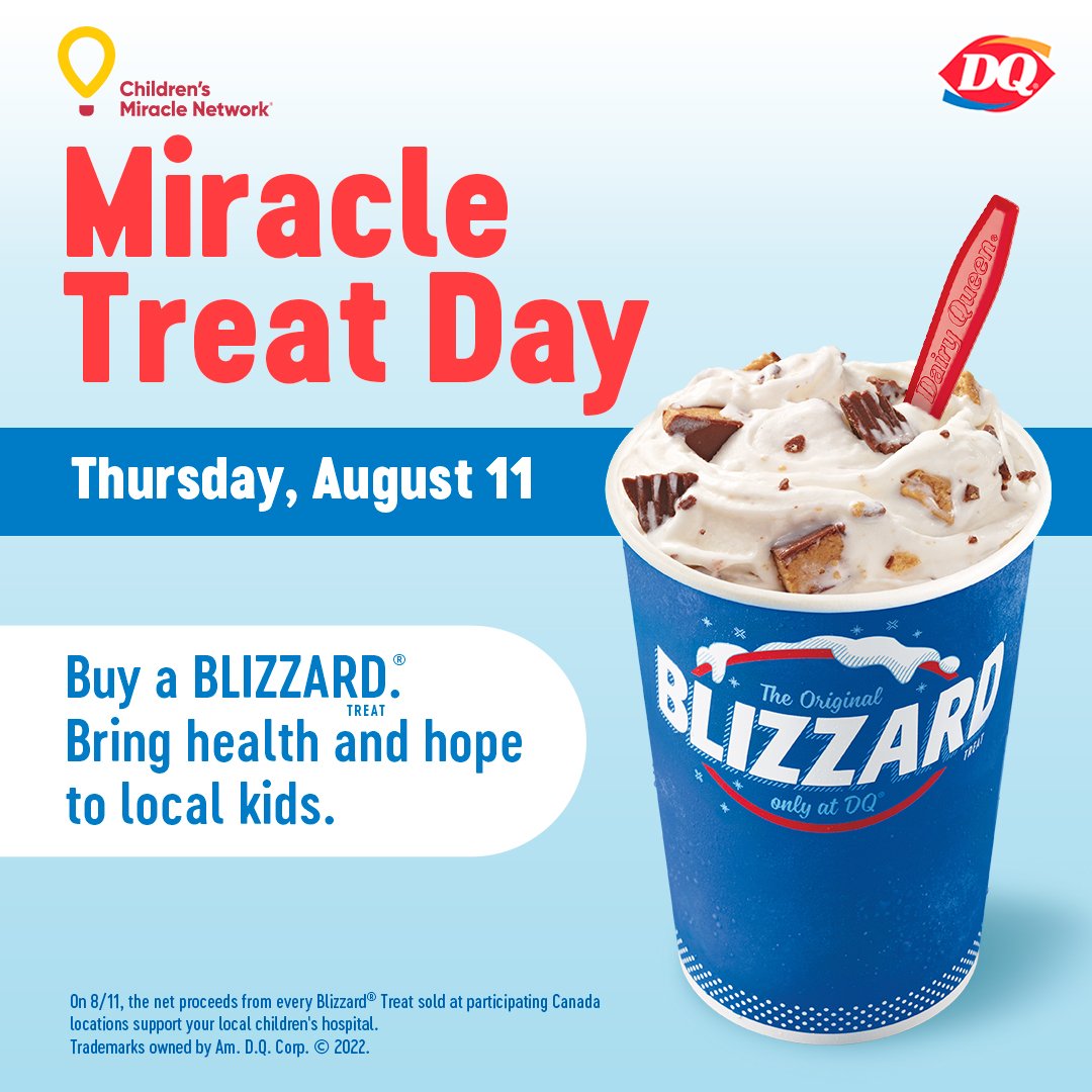 RedDeerDQ's tweet image. Today is the big day!  Make sure you stop by your closest DQ and order yourself a blizzard or two. (They can go in the freezer at home) 😆. ALL proceeds go to @CMNCanada