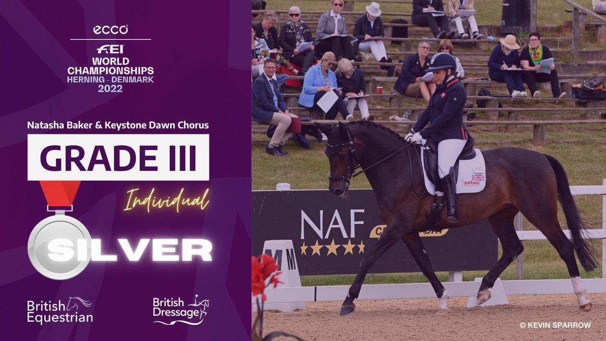 Silver for @NBakerParaRider and Keystone Dawn Chorus! Natasha repeats her Tokyo 2020 success adding yet another medal to her impressive collection #Herning2022 #ChampionsAsOne #BritishDressage
