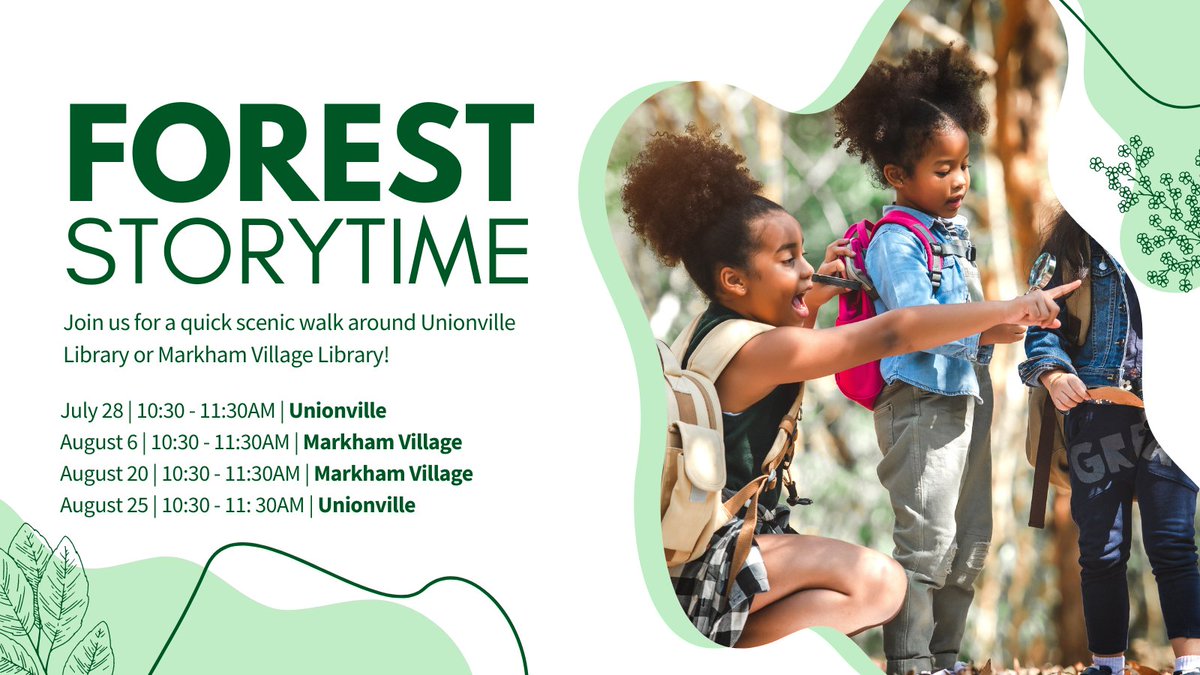 markhamlibrary's tweet image. 🌳 Ready for a scenic walk with us to our forest setting near Unionville and Markham Village Library? Enjoy mindfulness practices, a storytime and other educational and fun activities at our Forest Storytime! #mainstreetproject #markham #unionville @cityofmarkham