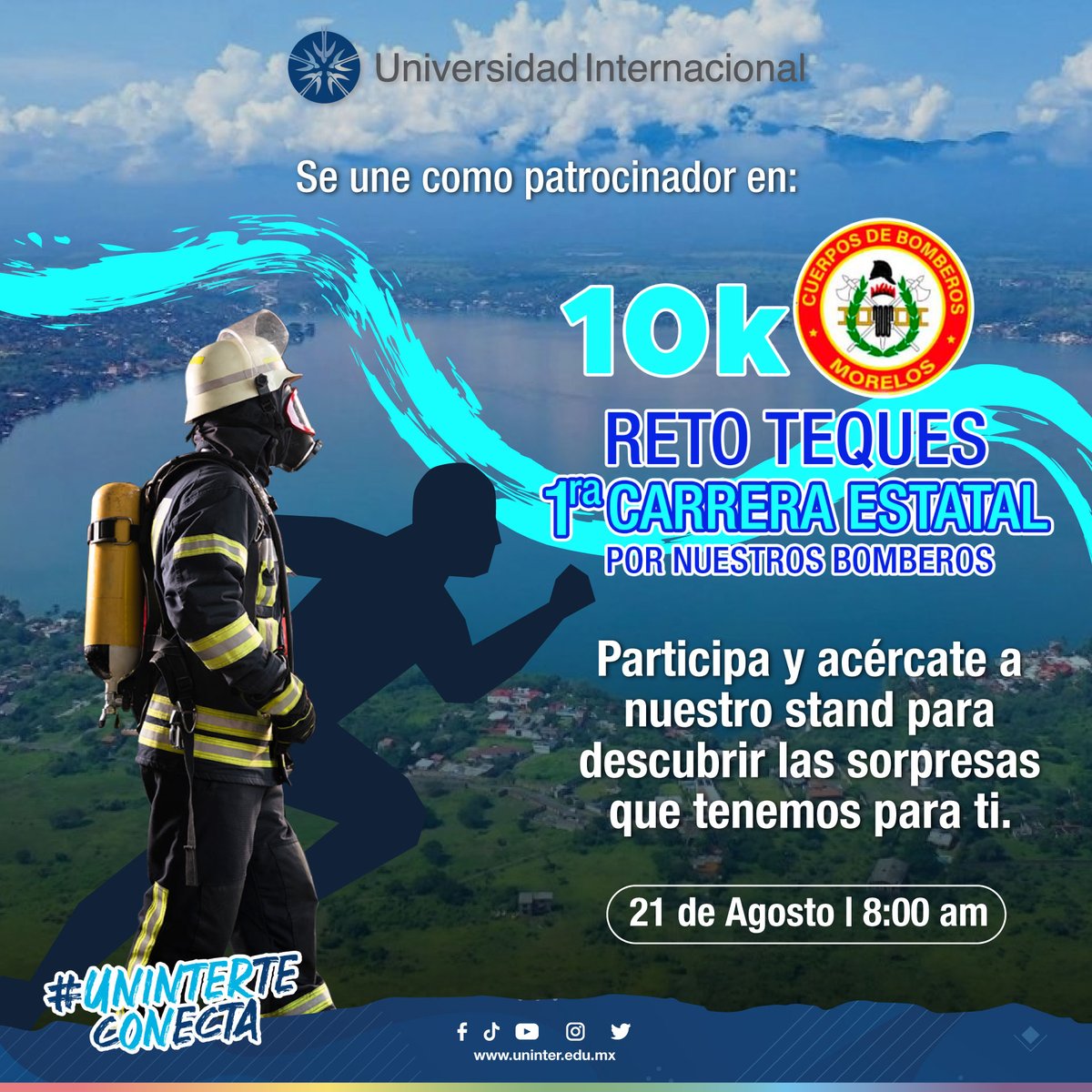 Uninter_Cuerna's tweet image. Somos orgullosos patrocinadores de la 1ra Carrera Estatal por Nuestros Bomberos #RetoTeques, el próximo 21 de agosto a las 8:00 a.m. 🏃🏻‍♂️👨🏻‍🚒
¡Acércate a nuestro stand para conocer todas las sorpresas que tenemos para ti! 🏁
Etiqueta a tus amigos 
#UninterTeConecta 🧗‍♀️