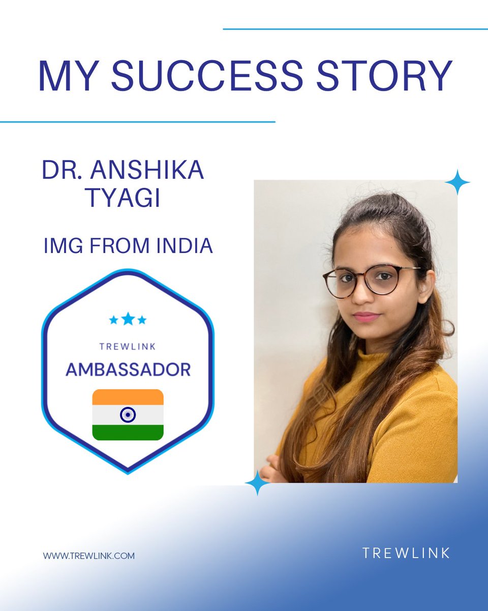 LinkTrew's tweet photo. Dr. Anshika Tyagi is our ambassador moving to the UK this month for a role at Rotational Junior LED at North Manchester General Hospital. Find out why she believes in TrewLink and how it can help you: https://t.co/OKz5jppgj3.
#PLAB2 #PLAB1 #trewlink #NHS #IMG #doctor #plabtips https://t.co/s90SljSnkk