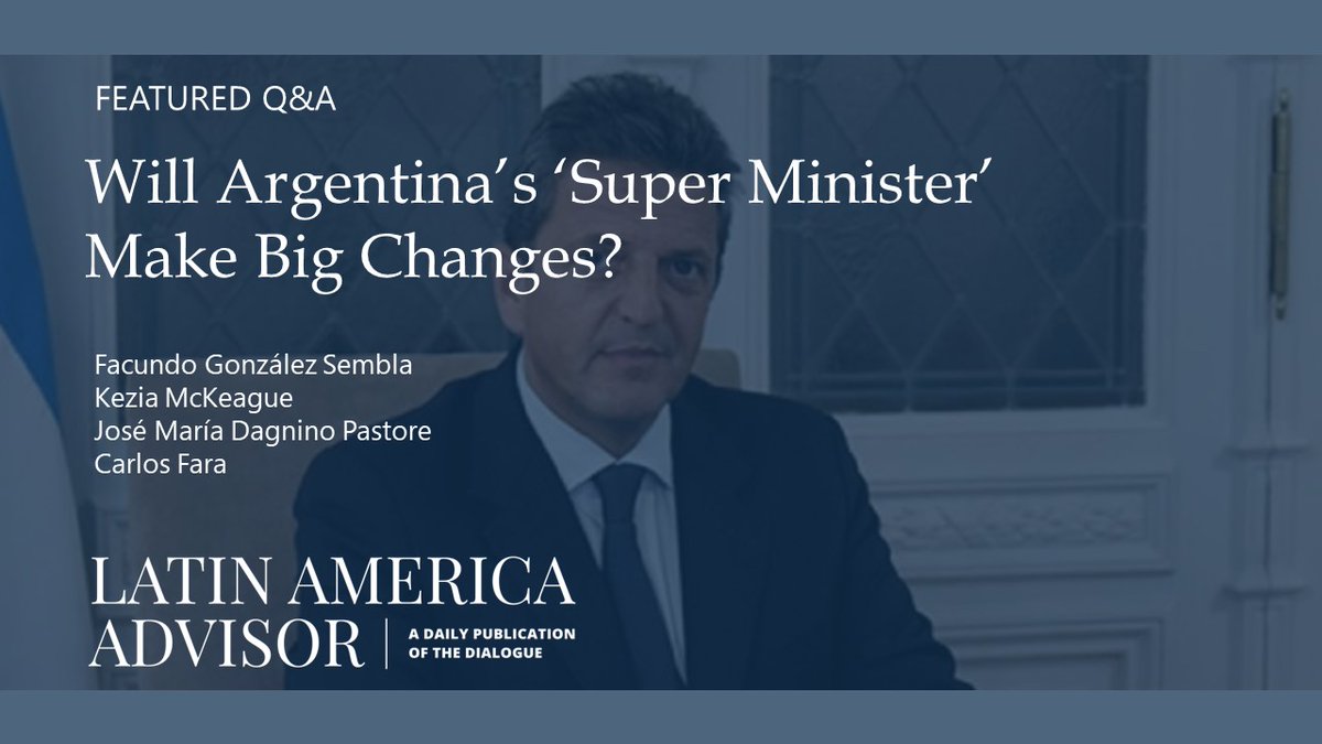 Today's #LatAmAdvisor Q&amp;A: Will Argentina's 'Super Minister' Make Big Changes?

What does his appointment mean for Argentina's foreign exchange and capital controls?

Feat. @FacuSembla, <a href="/keziamckeague/">Kezia McKeague</a>, José María Dagnino Pastore, &amp; <a href="/carlosfara/">CARLOS FARA</a>

bit.ly/3BTfhwe
