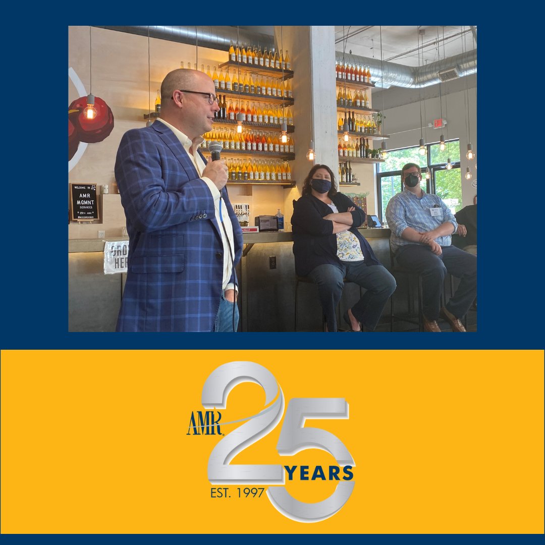 AMRMS's tweet photo. Live staff meeting with Nick Ruffin, President and CEO of AMR Management Services, during the AMR 25th celebration. Excitement among the AMR team with discussion regarding AMR's goals for the future!
#AMRMS #associationmanagement #association #associations #25th https://t.co/q4Gn6sLcXG