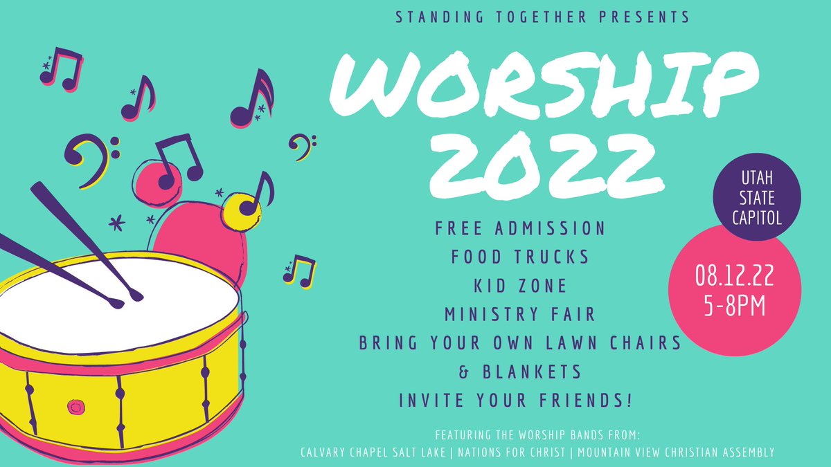StandingT's tweet image. Worship 2022 is TOMORROW! Join us at the Utah State Capitol on Friday, August 12 from 5-8pm! See you there!