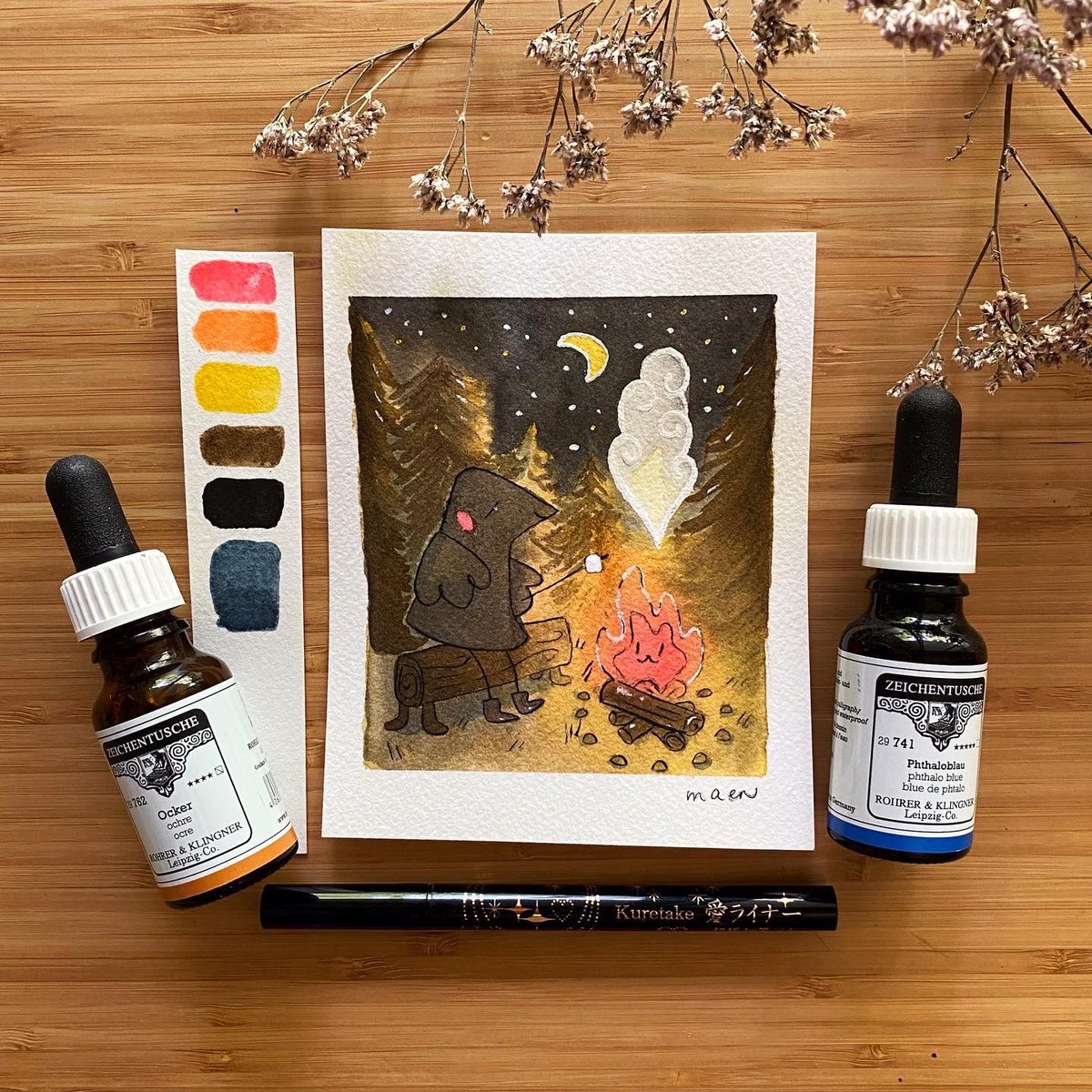 maenillustrates's tweet photo. Summer break 🏕 a little painting I did just for fun ✨
#illustrator #illustration #colouredink #イラスト https://t.co/LRHRGuYETR