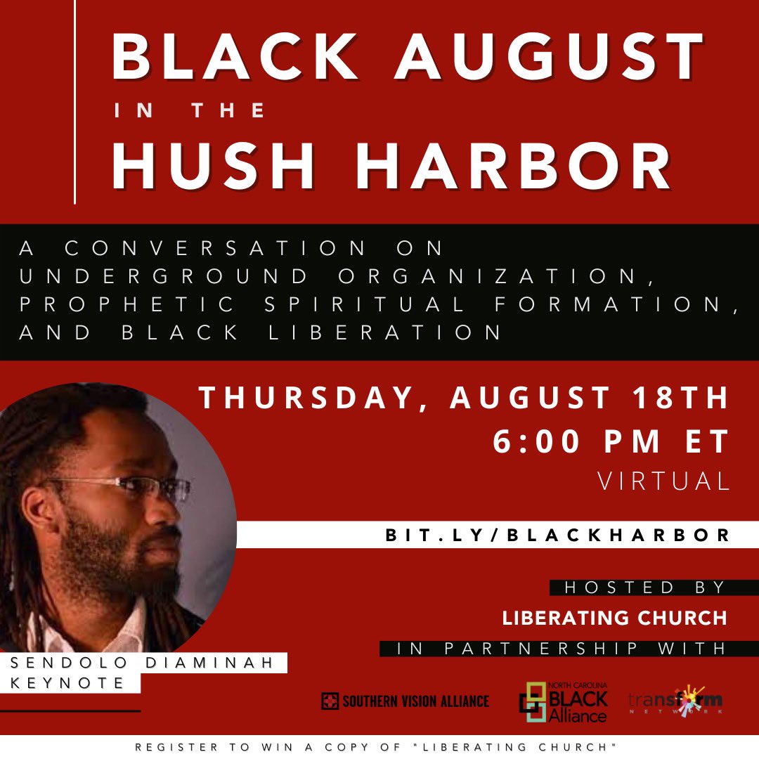 21stHushHarbor's tweet photo. Come hear and participate in a conversation connecting radical Black traditions. Conversation partners include @houseofmati and several of the authors of Liberating Church, a manifesto on what the hush harbors can teach modern faith communities. 

RSVP: https://t.co/WfGw8P0ruu https://t.co/NdOBOMYKDx