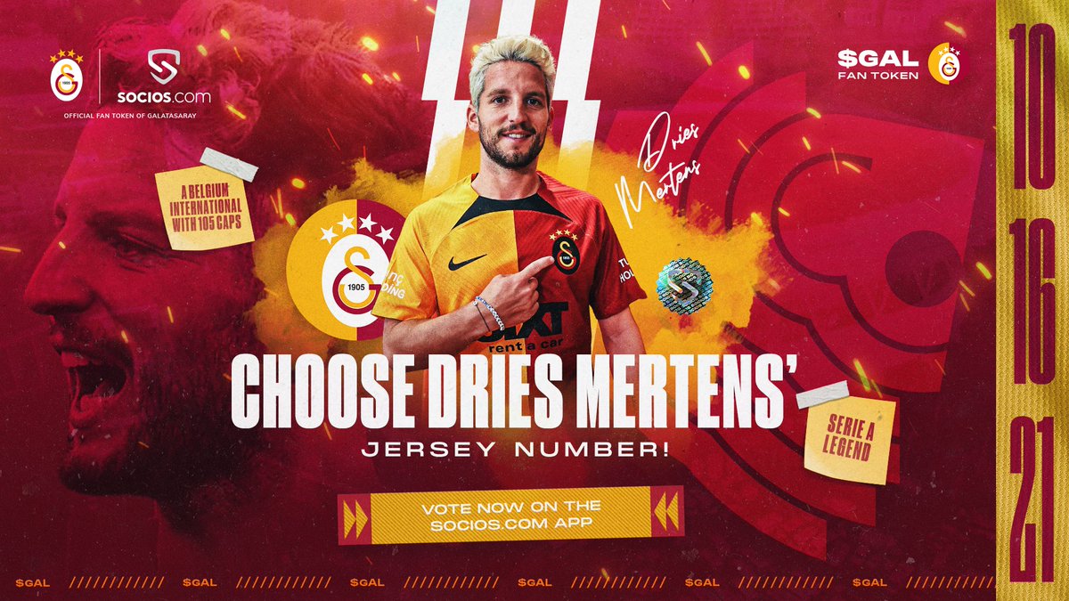 A @SerieA Legend, 🇮🇹 A Belgium International star with 105 caps, 🇧🇪 @dries_mertens14 ⭐️ So, what number will Mertens wear on his @GalatasaraySK jersey? Decision time for @GalatasaraySK fans! 👉For historical poll: bit.ly/MertensForma $GAL ⚡️ $CHZ