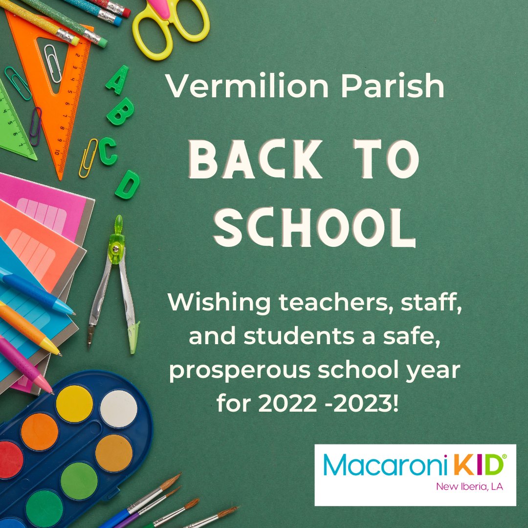 mackidnewiberia's tweet photo. How was the first day #backtoschool for all our #VermilionParish and #StMartinParish students, staff and families?
Sending wishes for all to have a safe, successful year!
#mackidnewiberia
#schoolisin
#schooldays
#newschoolyear๐
#happybacktoschool https://t.co/xUnKOQGulL