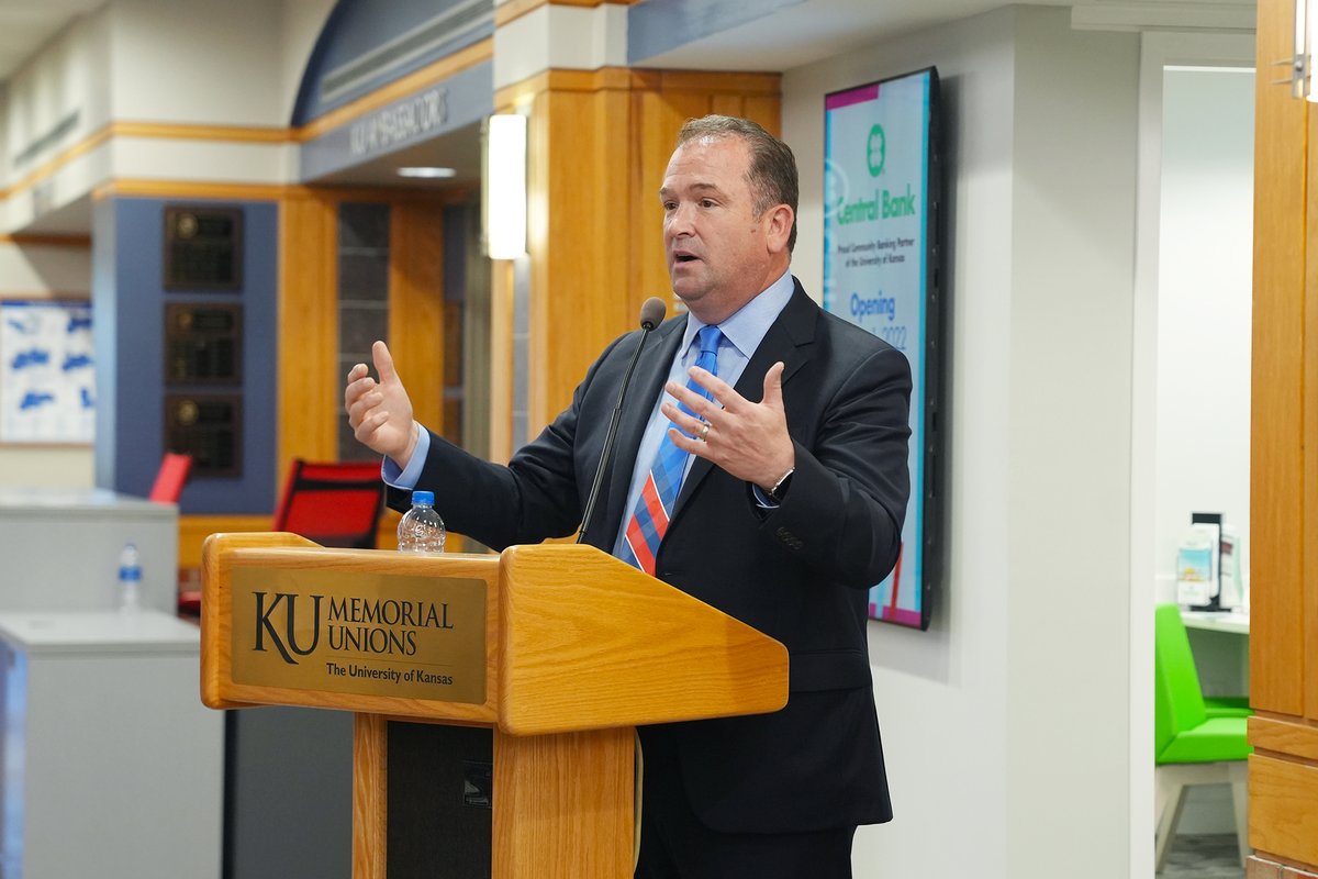 CentralBankMW's tweet photo. Cheers to the best partnership with @UnivOfKansas! 
Yesterday, we celebrated our KU Campus Banking Center with an official ribbon cutting ceremony &amp; honored everyone who worked tirelessly to get it ready and set up in the nick of time. 
Rock Chalk Jayhawk. We're ready for ya!🔴🟦 https://t.co/uJ7I4O7pIp