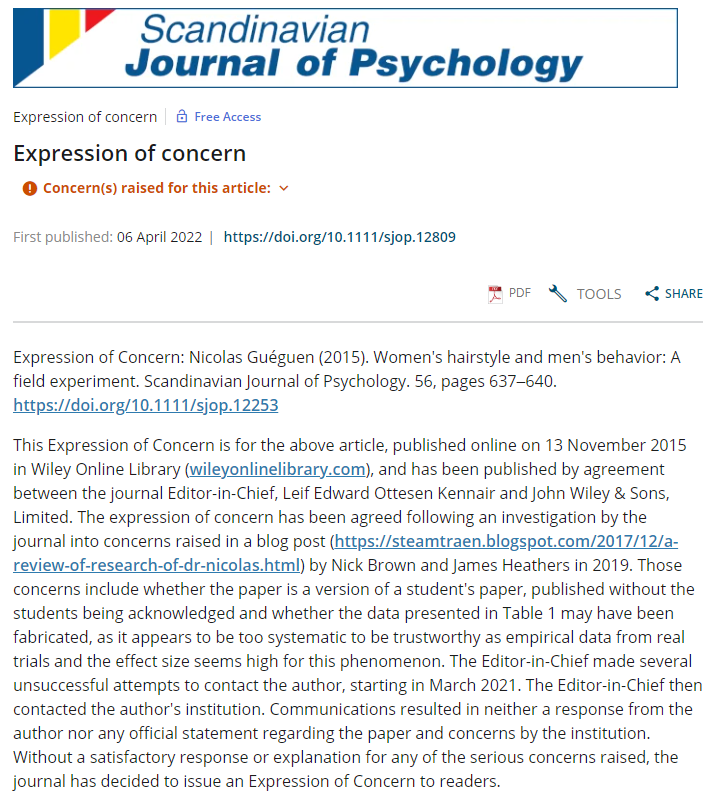 "The data are obviously fake, the whole idea was stolen from a student, and the author won't talk to us. So we're going to be very tough and issue an Expression of Concern" 🙄

onlinelibrary.wiley.com/doi/10.1111/sj…