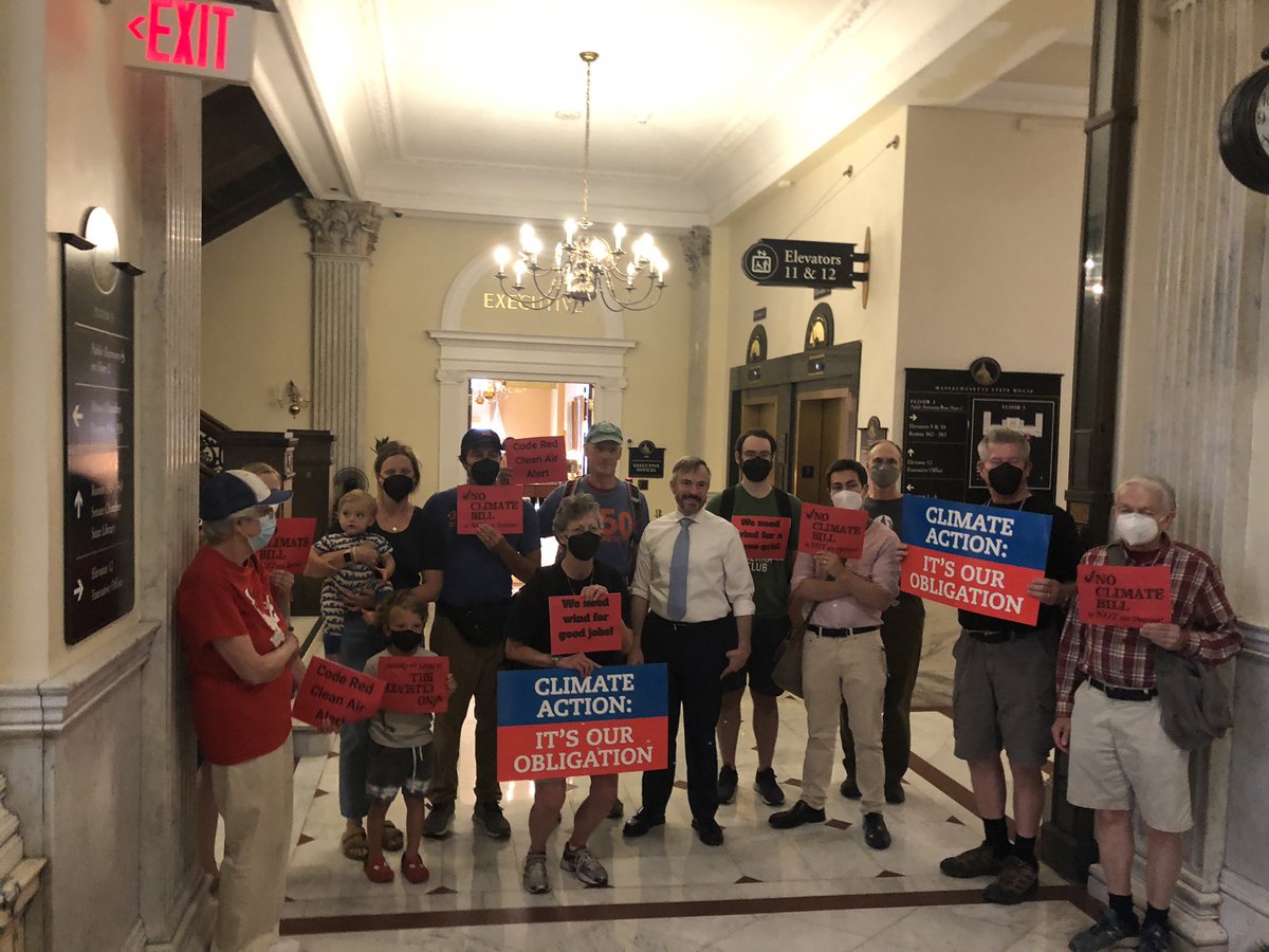 MAPowerForward's tweet image. HAPPENING NOW: Advocates we’re on Beacon Hill urging @MassGovernor to #SignMAClimateBill. This is the last day for action and our communities cannot wait! Gov Baker: #PutTheWindInOurSails and #BlowUsAway…SIGN THE BILL!

#mapoli #ClimateActionNow