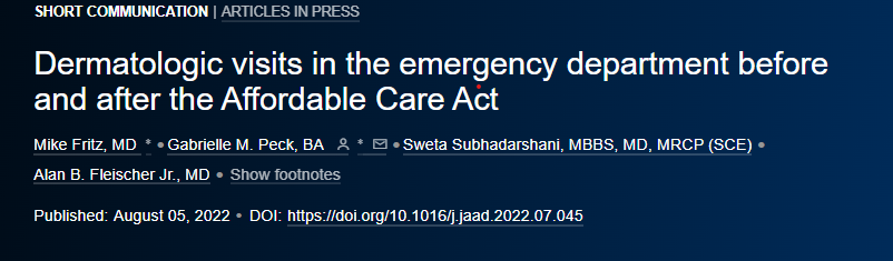 Dermatologic visits in the emergency department before and after the Affordable Care Act - Journal of the American Academy of Dermatology jaad.org/article/S0190-…
