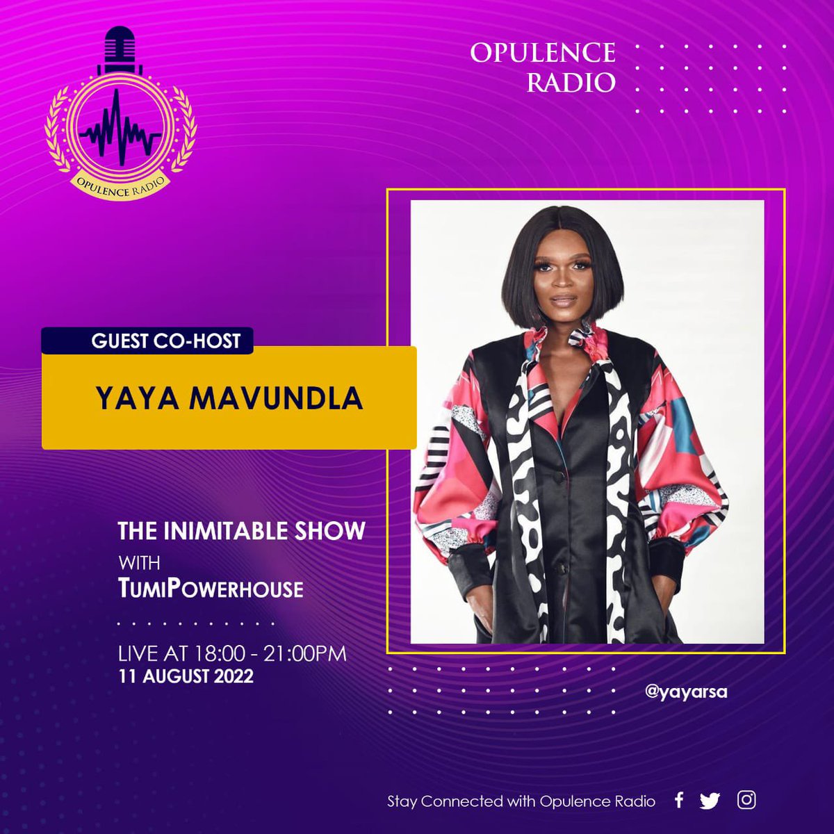 opulenceradio's tweet photo. #TheInimitableShow || 6PM - 9PM with @tumipowerhouse
In light of women’s month, we are joined by reality star and multi award winning @yayarsa as our guest co-host!
Send your voicenotes and comments on 082 531 0976
#opulenceradio #queer #lgbtq🌈 #yayamavundla #womensmonth https://t.co/PEld0Yxzw1