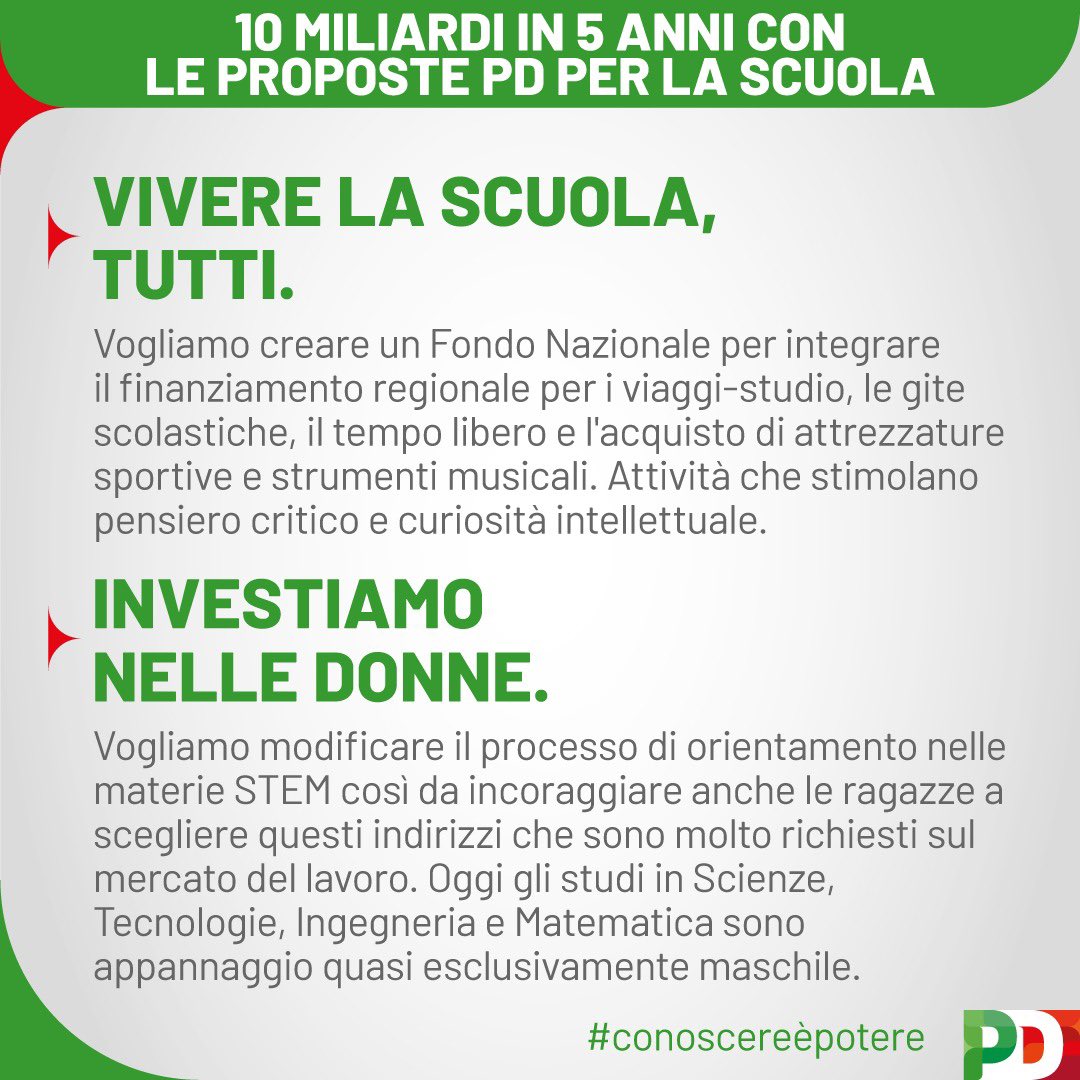 EnricoLetta's tweet photo. #conoscereÈpotere, investiamo sulla #scuola 10 miliardi di euro in 5 anni. Sembra rivoluzionario ma se non lo fa la sinistra chi lo fa? Qui anticipo 8 punti del nostro programma https://t.co/D6SECSlJd4 #vinconoleidee https://t.co/1nMOEvSBs8