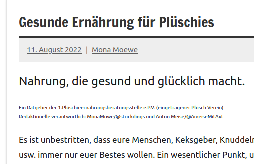 Und natürlich gibt es, passend zur Sonderausgabe, auch einen Artikel auf plushyliving.de!
Verfasst von MonaMöwe (<a href="/Strickdings/">MonaMöwe, die Plüschbande🐪🐑🦀🐑und Gäste</a>) und A. Meise (<a href="/AmeiseMitAxt/">A. Meise 📯</a>)

plushyliving.de/2022/08/11/ges…