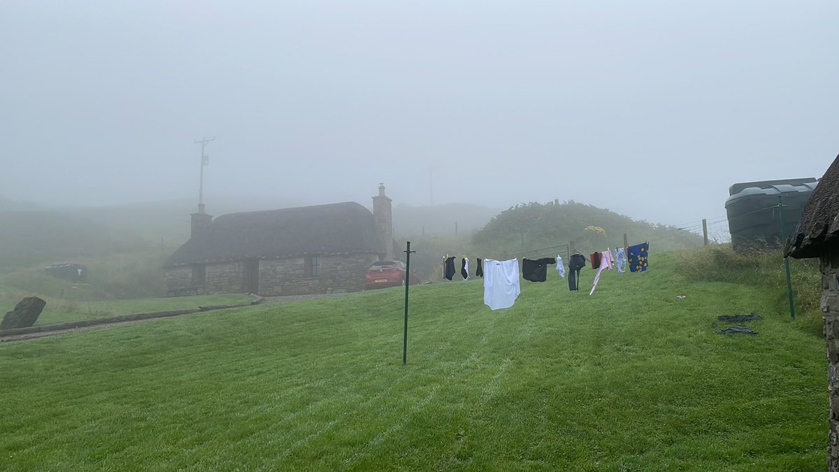 Heatwave you say? I’ll just hang me washing out. Oh, wait. We’re on Skye. Inside a very wet cloud. Heating on.