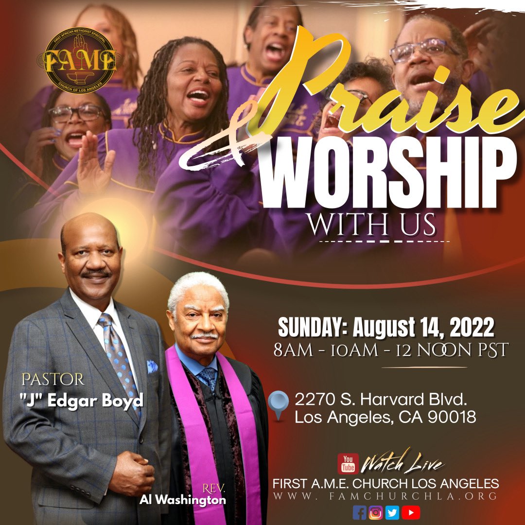 FAMECHURCH's tweet photo. Itβs not too late to register for the 10am in-person service for this Sunday. You can register at https://t.co/v1byfXWrYa. Will you be there? Watch us virtually on YouTube for 8am and 12 noon services. #famechurchla #joinusforservice #joinusforchurch #firstamela https://t.co/KkaBz2eUa7