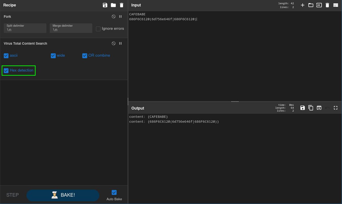 We've published a fork of #CyberChef with some additional operations for detection engineers working with #YARA and <a href="/virustotal/">VirusTotal</a> 

- to YARA strings
- get all casings
- Virustotal content search

by my teammate <a href="/_humpalum/">tob mic</a>

github.com/NextronSystems…