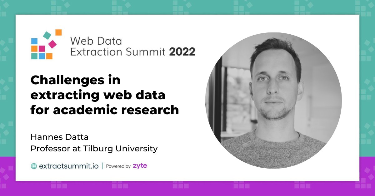 ExtractSummit (@extractsummit) on Twitter photo #MeetTheSpeaker
Join us at Extract Summit to hear from <a href="/hannesdatta/">Hannes Datta</a>, a Professor at <a href="/TilburgU/">Tilburg University</a>. Hannes will talk about the challenges in extracting web data for academic research. Get your tickets here! hubs.li/Q01jR0bR0
#extractsummit2022 #webscraping #dataextraction #zyte #MeetTheSpeaker
Join us at Extract Summit to hear from <a href="/hannesdatta/">Hannes Datta</a>, a Professor at <a href="/TilburgU/">Tilburg University</a>. Hannes will talk about the challenges in extracting web data for academic research. Get your tickets here! hubs.li/Q01jR0bR0
#extractsummit2022 #webscraping #dataextraction #zyte