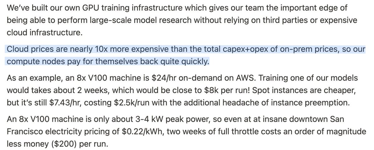 Ran into another startup using their own kit to cut down on cloud costs. Their savings are ~40x (!!)