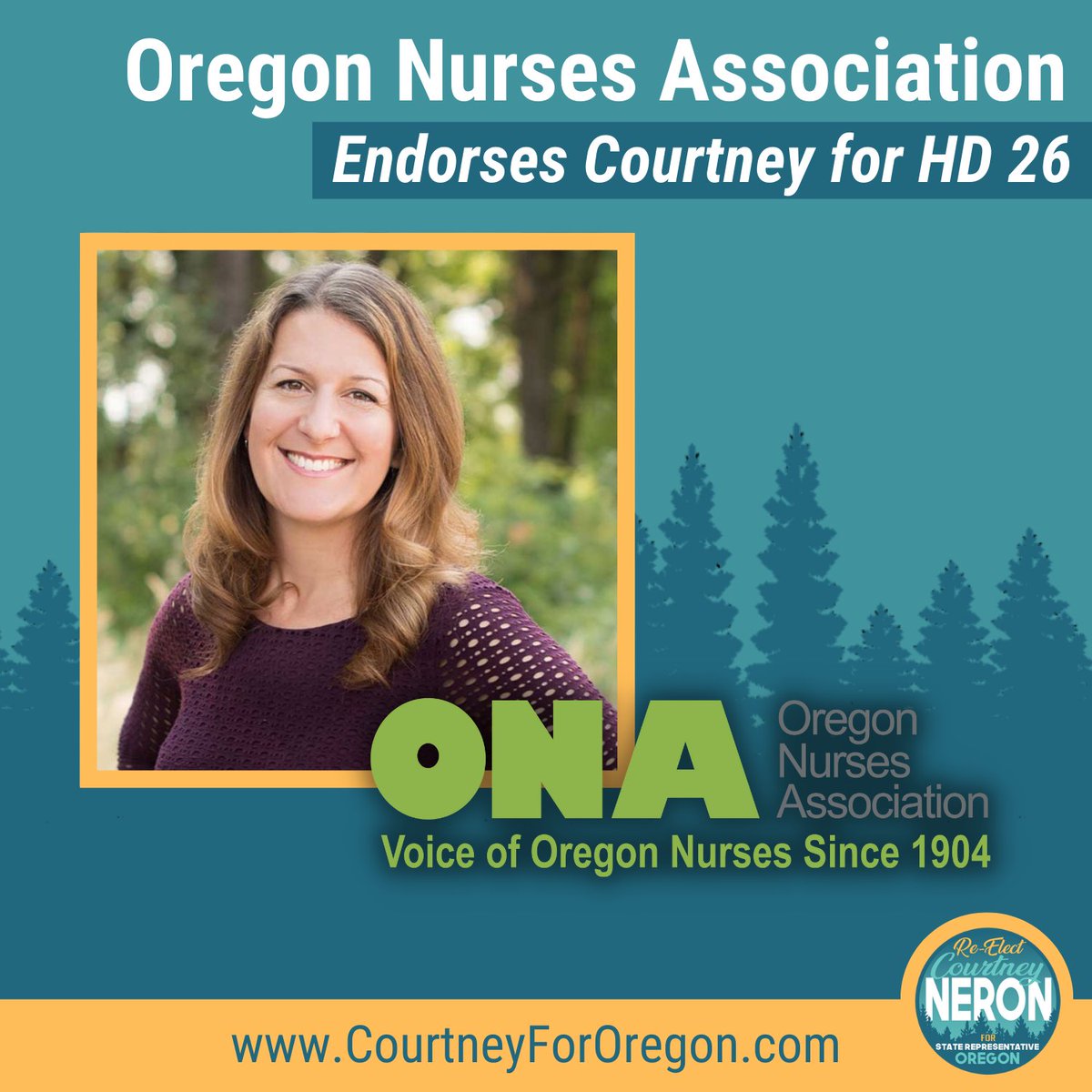 CourtneyForHD26's tweet photo. I am honored to have the endorsement of the Oregon Nurses Association. I am committed to supporting efforts to improve their working conditions through safe staffing legislation and enforcement, ensuring healthy communities. https://t.co/cUA9N1vX6D