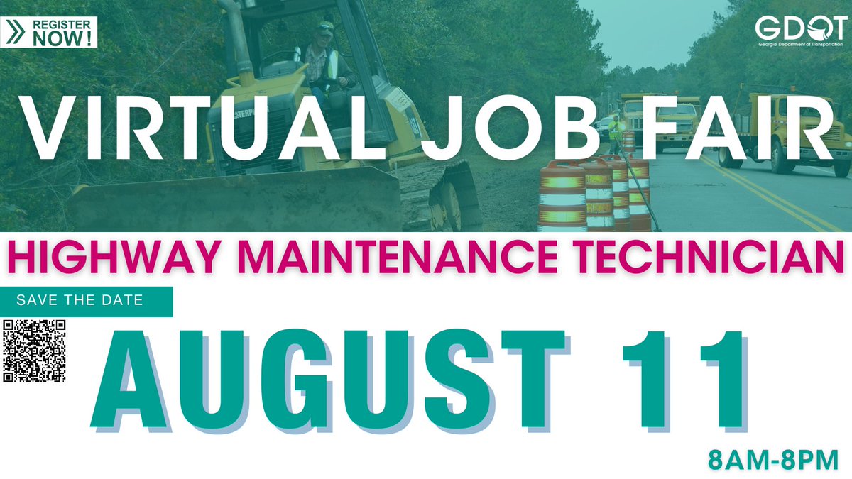 👀EVERYBODY #SWYD 📢
Did you know that GDOT is partnering with Indeed to host a Virtual Job Fair ALL DAY TODAY until 8PM?  We're hiring #HighwayMaintenanceTechnicians. 

👉 Register at indeedhi.re/3BFmPCC.  #ExperienceGDOT #atljobs #ATLcareers