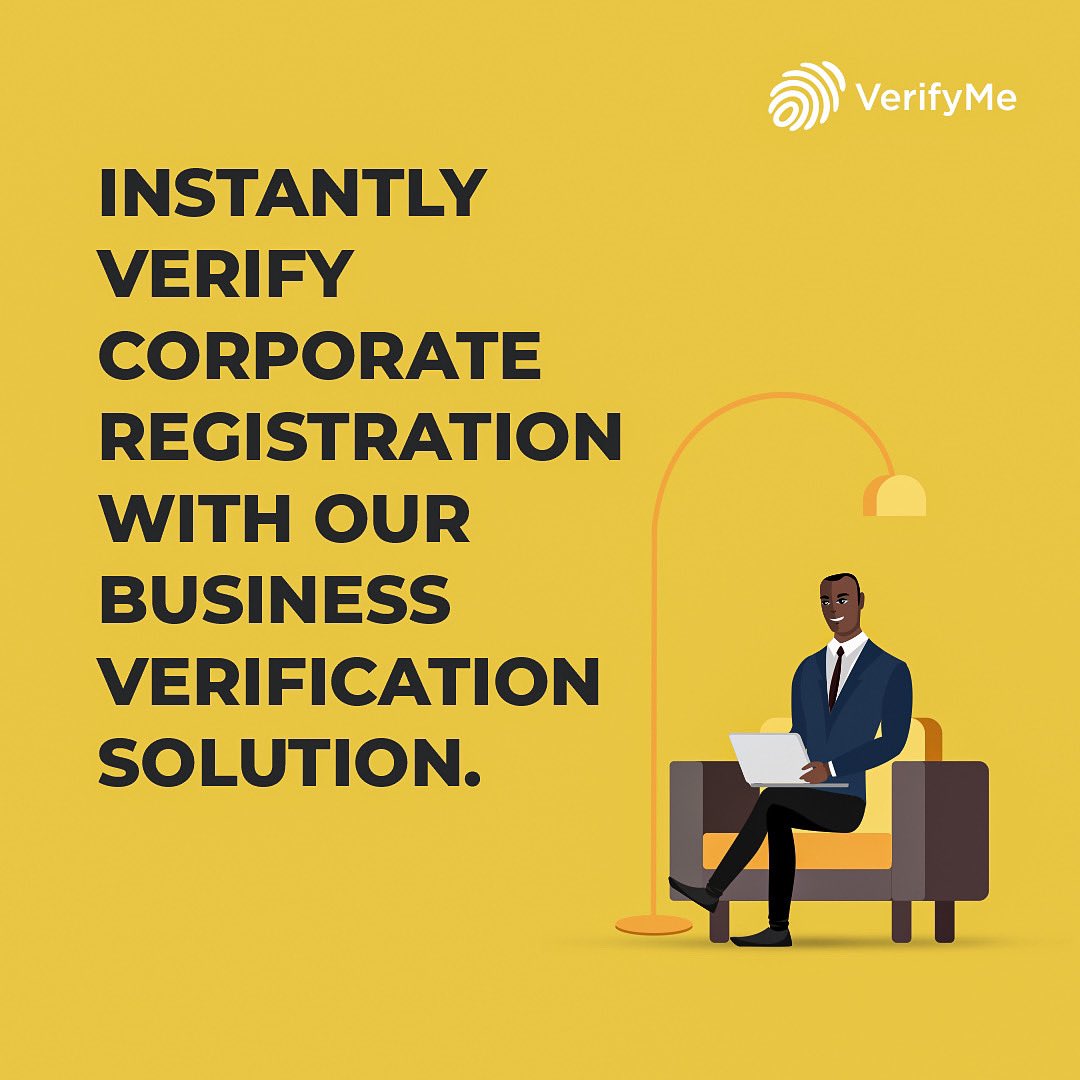 officialVMN's tweet photo. Do you know who you are dealing with? Find out key information on a company using our CAC verification service.
Contact us at sales@verifyme.ng or call +234 1 888 0159.
#CACVerification
#verifyme #DigitalID #kyc #identitytech https://t.co/VUk58zANev