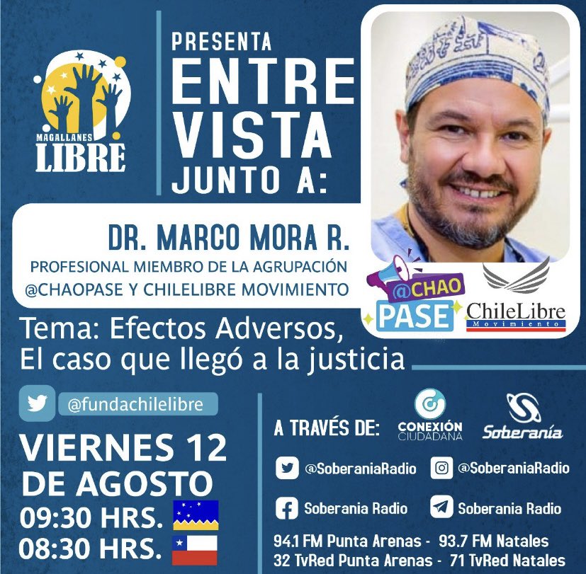 ⚠️MAÑANA | No se pierdan la entrevista al Dr. <a href="/marcomorareyes/">Marco Mora Reyes</a> en <a href="/SoberaniaRadio/">Soberanía Radio y Tv</a> sobre los efectos adversos #chaopase