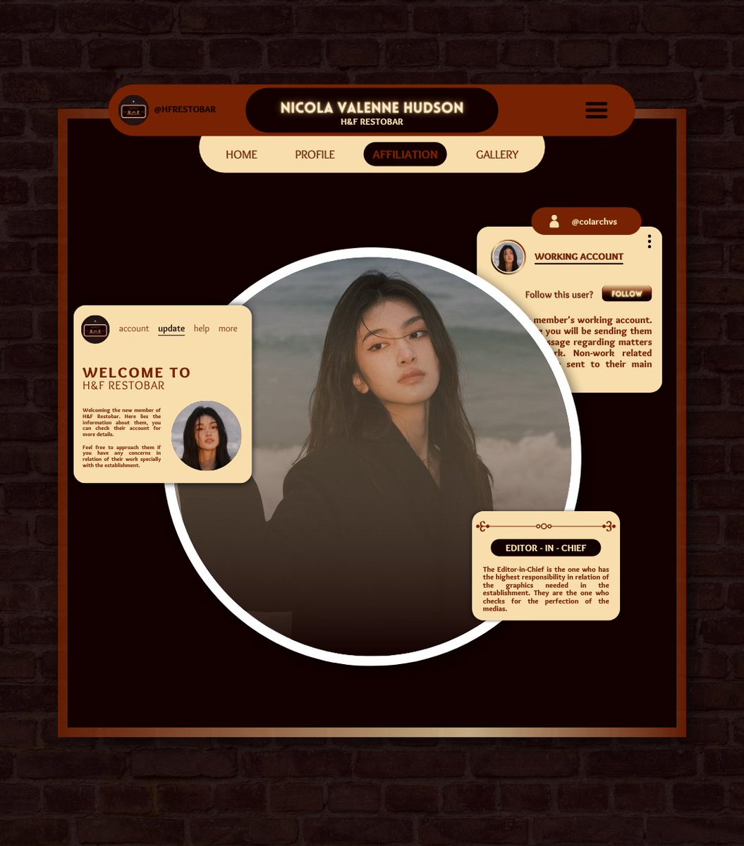 ㅤ

ㅤㅤ◜H&amp;F RESTOBAR 🍹◞

ㅤㅤNICOLA VALENNE HUDSON 。
ㅤㅤ⸻⟔ Editor - in - Chief
️
ㅤ