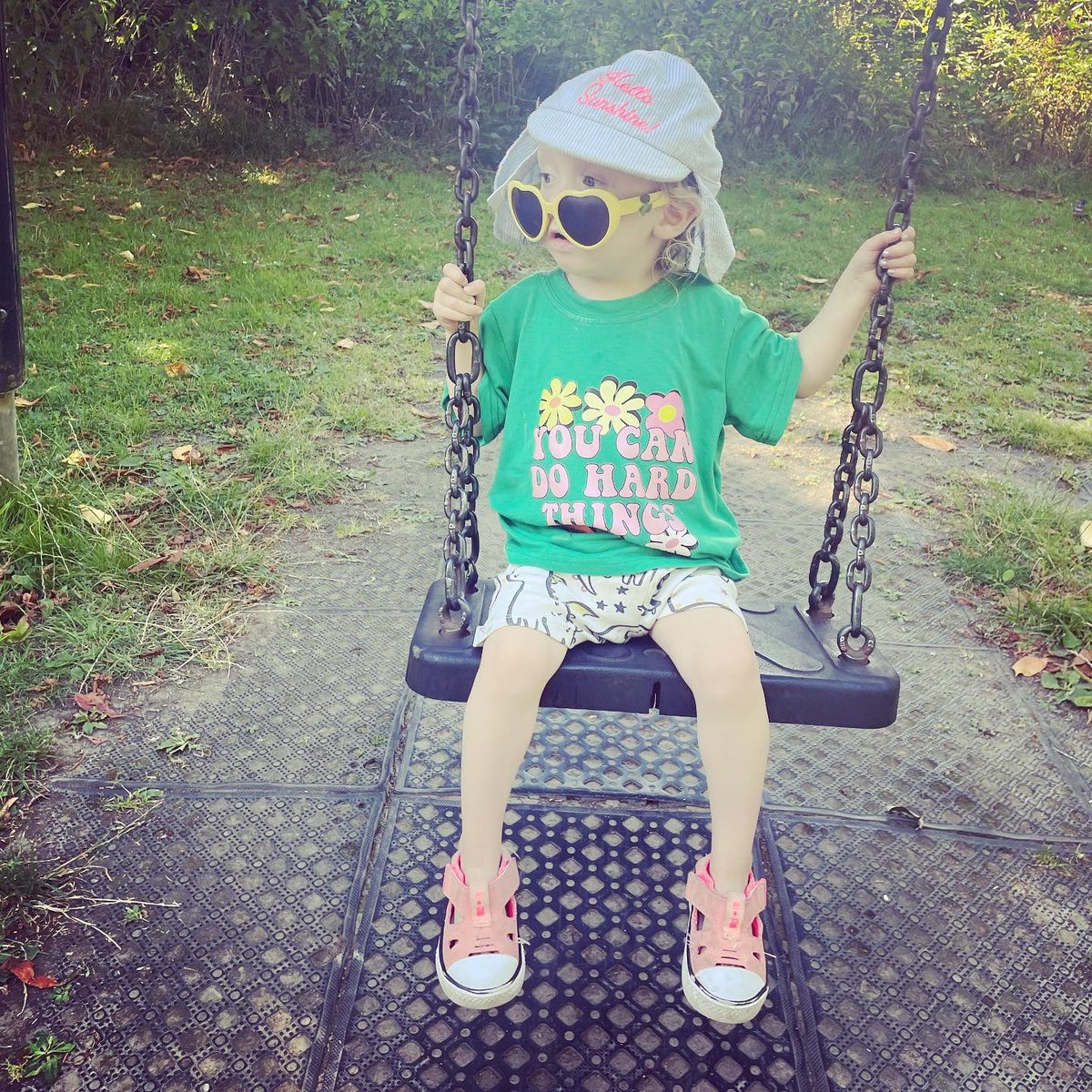 I know it’s not official <a href="/GlennonDoyle/">Glennon Doyle</a> merch but my little one wore her you can do hard things shirt and got on the big girl swing 🥰
