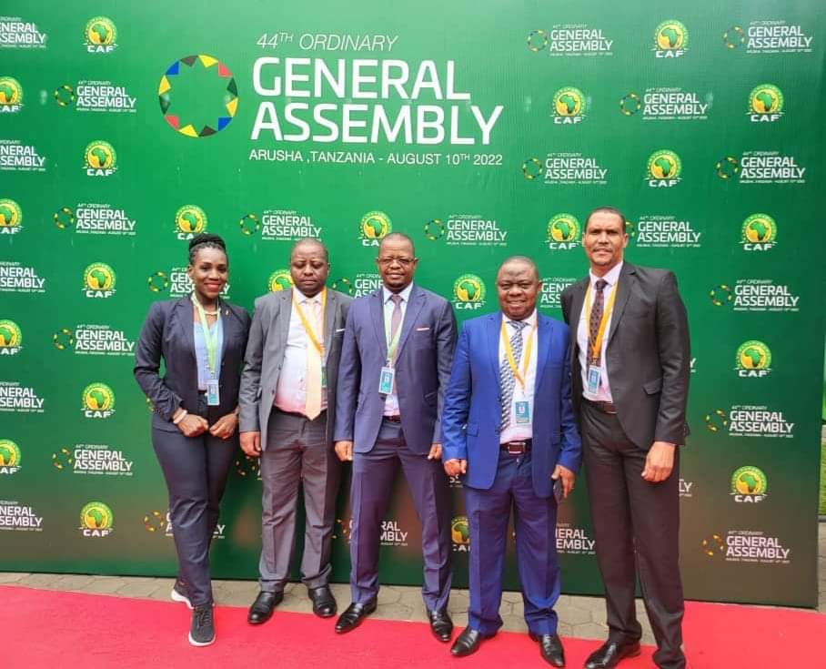 Uganda Delegation at the just concluded 44th CAF Ordinary General Assembly in Arusha, Tanzania. L-R Events Manager @LeilahNankya1 2nd VP @dmugoye4 President and CAF Exco Member @MosesMagogo 1st VP @MugishaJustus16 and CEO @EdgarSWatson